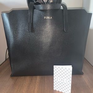 Furla Sally Saffiano Onyx Leather Tote Bag